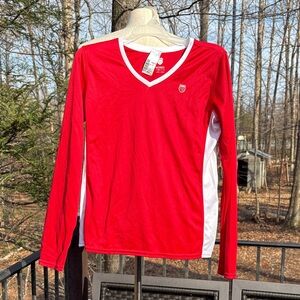 NWT K-Swiss  KIDS Red and White Long Sleeve V-Neck Top sz L (12-14)
